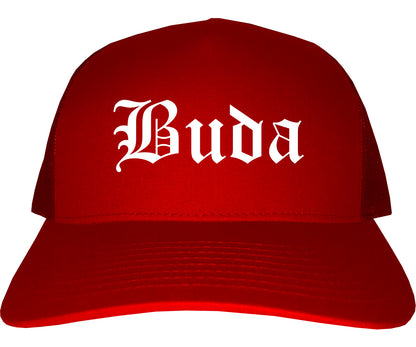 Buda Texas TX Old English Mens Trucker Hat Cap Red