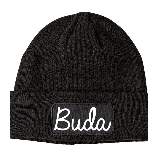 Buda Texas TX Script Mens Knit Beanie Hat Cap Black