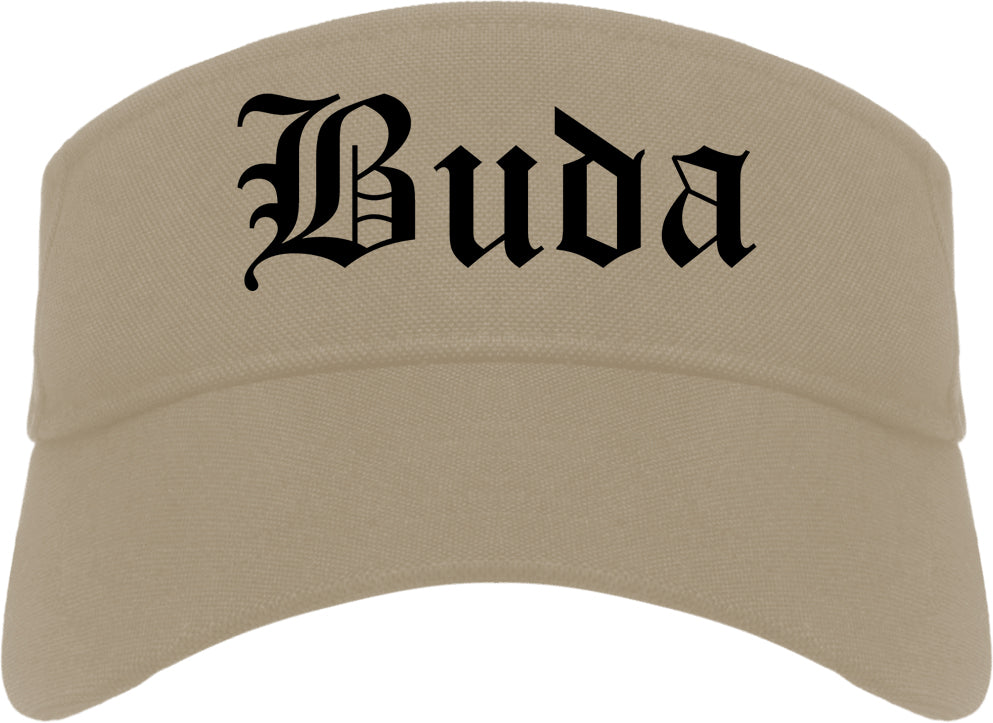 Buda Texas TX Old English Mens Visor Cap Hat Khaki