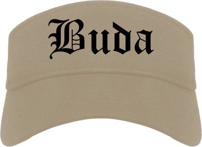Buda Texas TX Old English Mens Visor Cap Hat Khaki