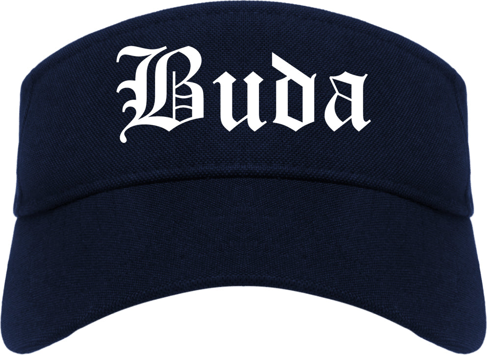 Buda Texas TX Old English Mens Visor Cap Hat Navy Blue