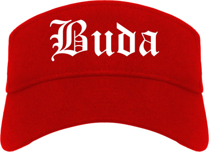 Buda Texas TX Old English Mens Visor Cap Hat Red