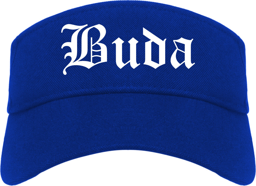 Buda Texas TX Old English Mens Visor Cap Hat Royal Blue