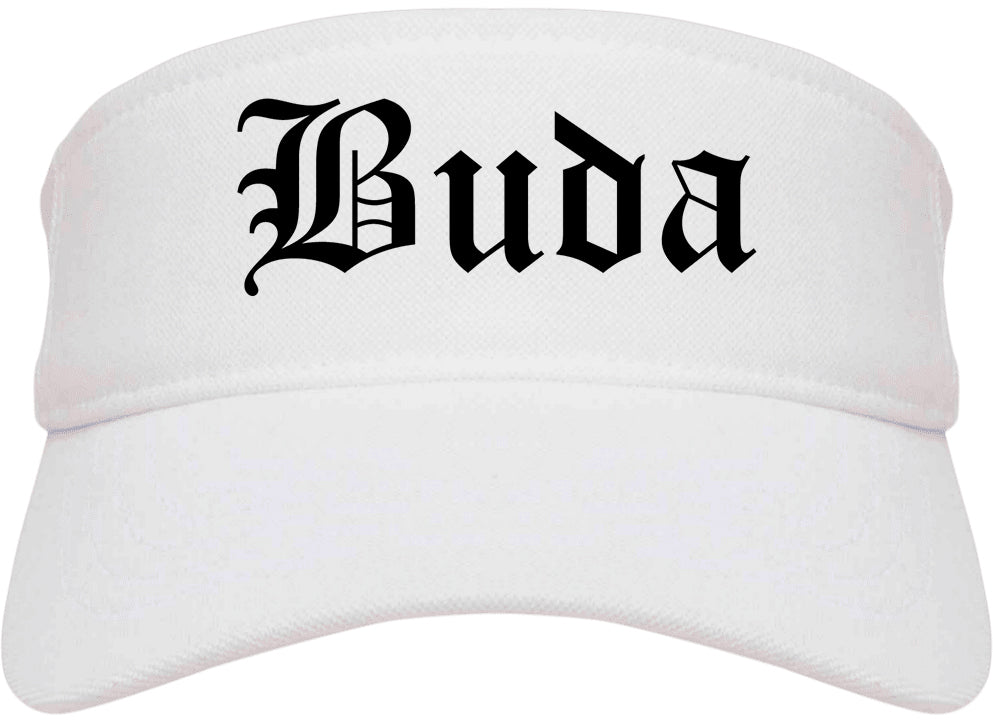 Buda Texas TX Old English Mens Visor Cap Hat White