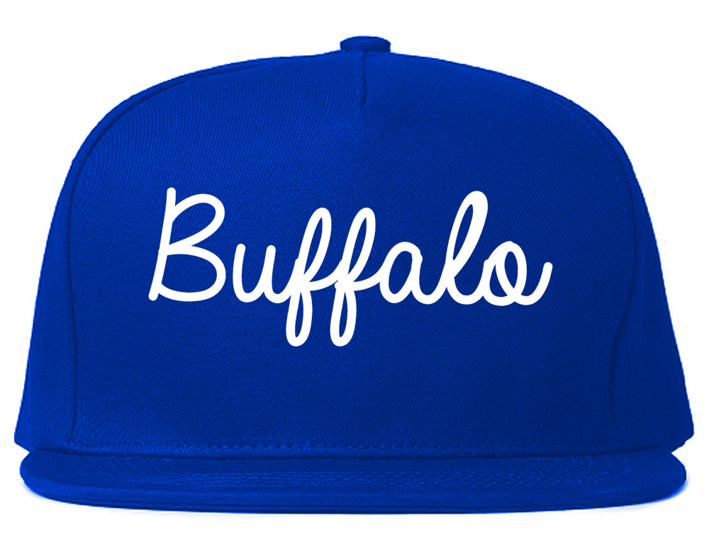 Buffalo Minnesota MN Script Mens Snapback Hat Royal Blue