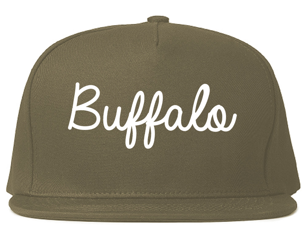 Buffalo New York NY Script Mens Snapback Hat Grey