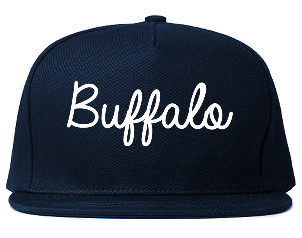 Buffalo New York NY Script Mens Snapback Hat Navy Blue