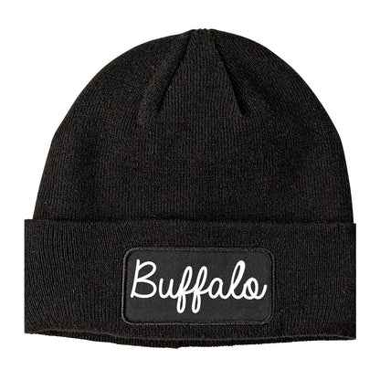 Buffalo Wyoming WY Script Mens Knit Beanie Hat Cap Black