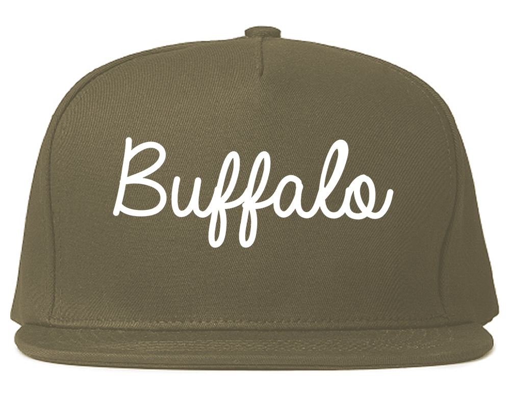 Buffalo Wyoming WY Script Mens Snapback Hat Grey