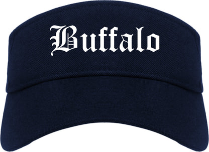Buffalo Wyoming WY Old English Mens Visor Cap Hat Navy Blue