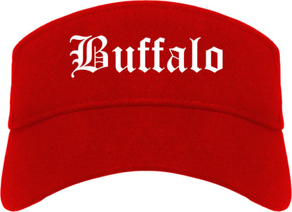Buffalo Wyoming WY Old English Mens Visor Cap Hat Red
