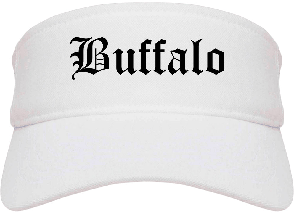 Buffalo Wyoming WY Old English Mens Visor Cap Hat White