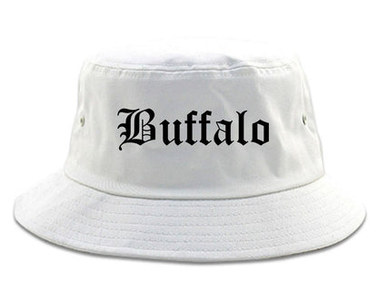 Buffalo Wyoming WY Old English Mens Bucket Hat White