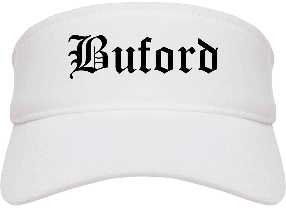 Buford Georgia GA Old English Mens Visor Cap Hat White