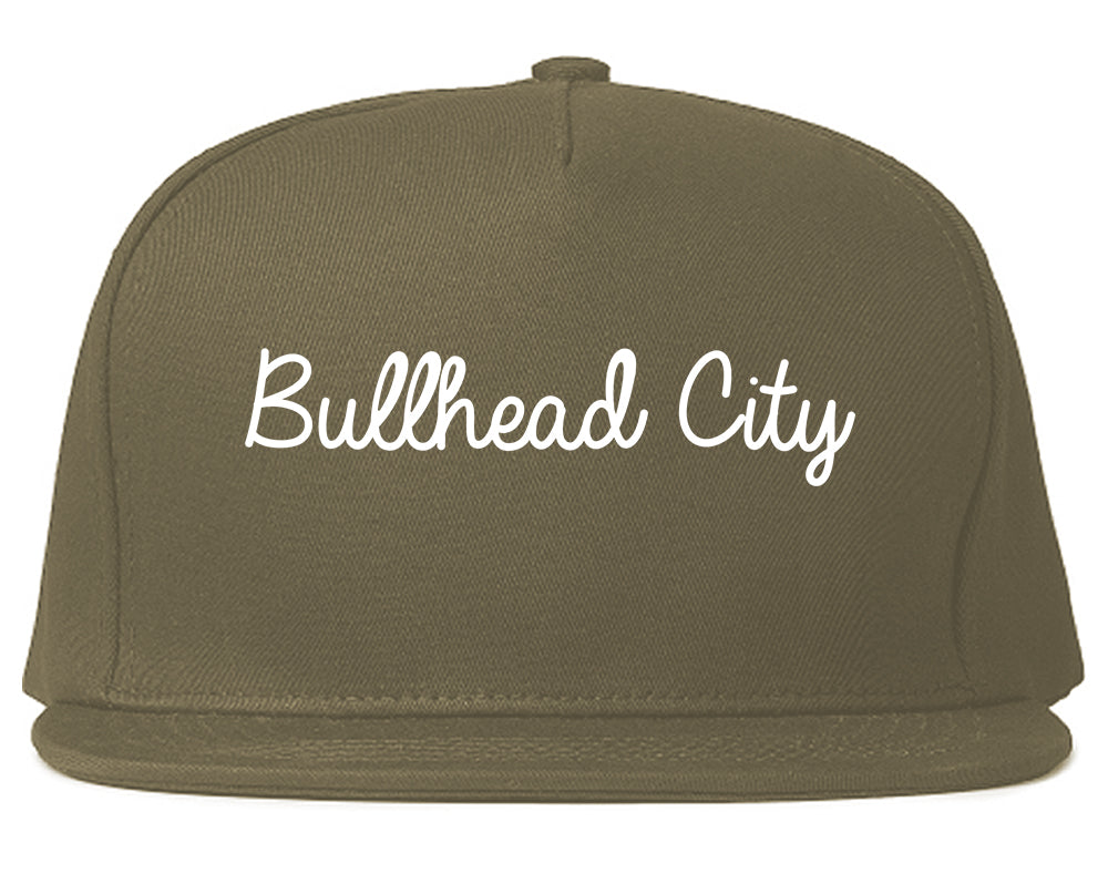 Bullhead City Arizona AZ Script Mens Snapback Hat Grey