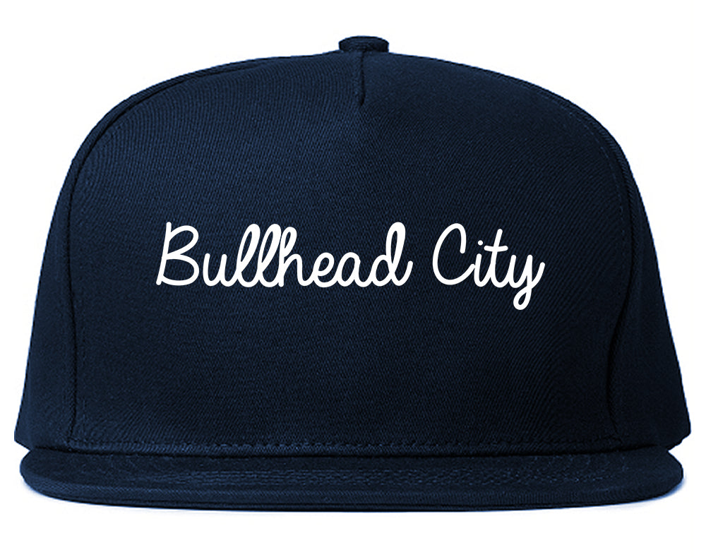 Bullhead City Arizona AZ Script Mens Snapback Hat Navy Blue