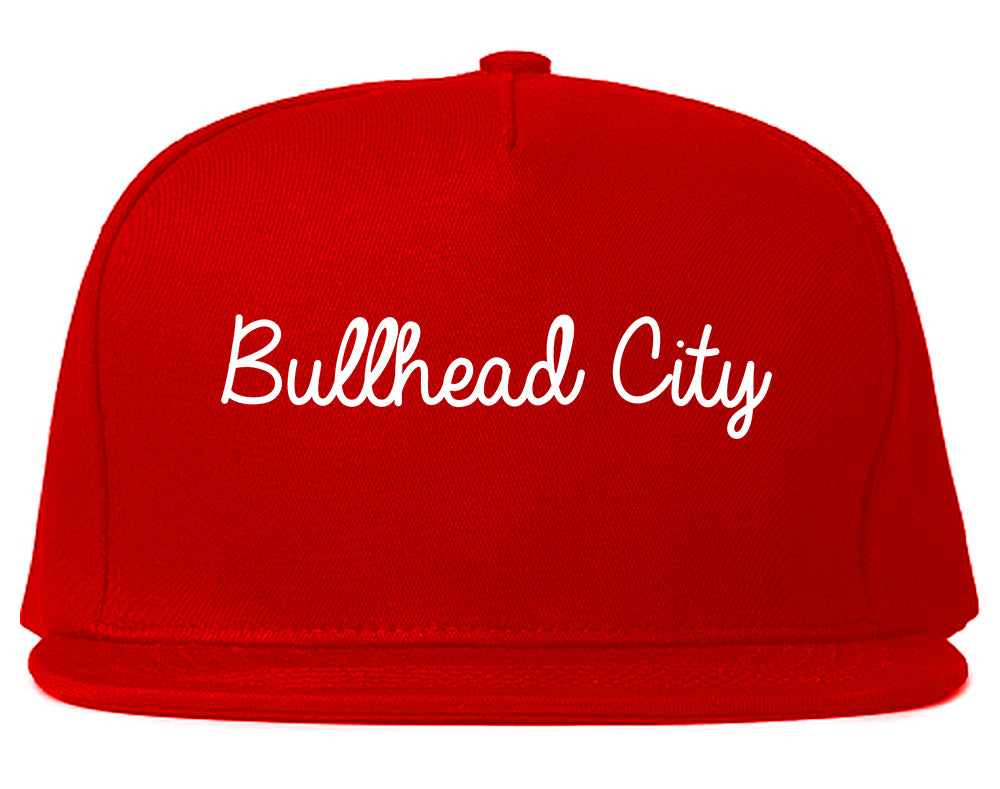 Bullhead City Arizona AZ Script Mens Snapback Hat Red