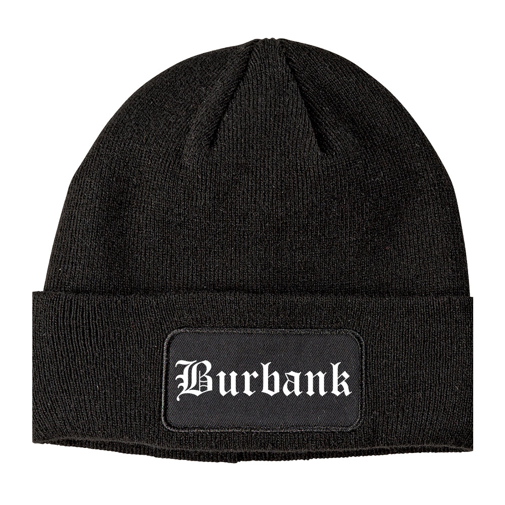 Burbank California CA Old English Mens Knit Beanie Hat Cap Black