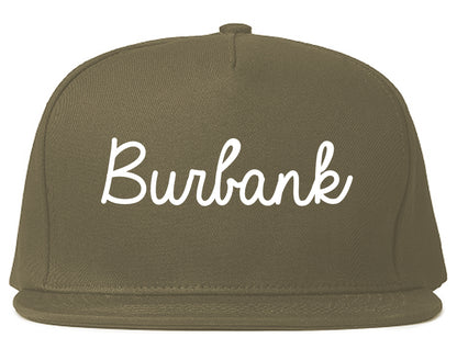 Burbank California CA Script Mens Snapback Hat Grey