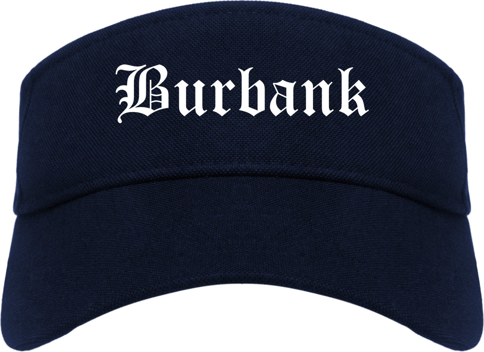 Burbank California CA Old English Mens Visor Cap Hat Navy Blue