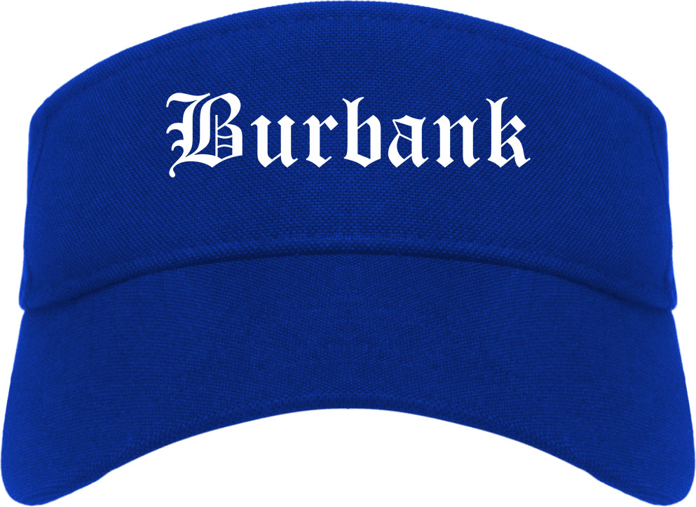 Burbank California CA Old English Mens Visor Cap Hat Royal Blue