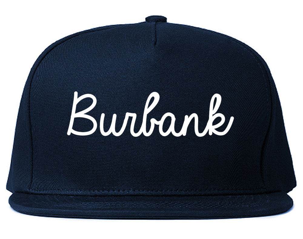 Burbank Illinois IL Script Mens Snapback Hat Navy Blue