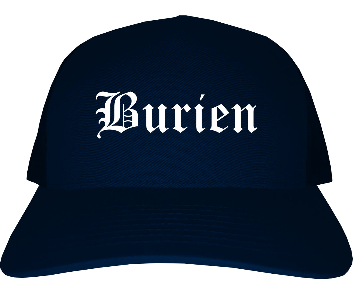 Burien Washington WA Old English Mens Trucker Hat Cap Navy Blue