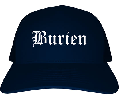 Burien Washington WA Old English Mens Trucker Hat Cap Navy Blue