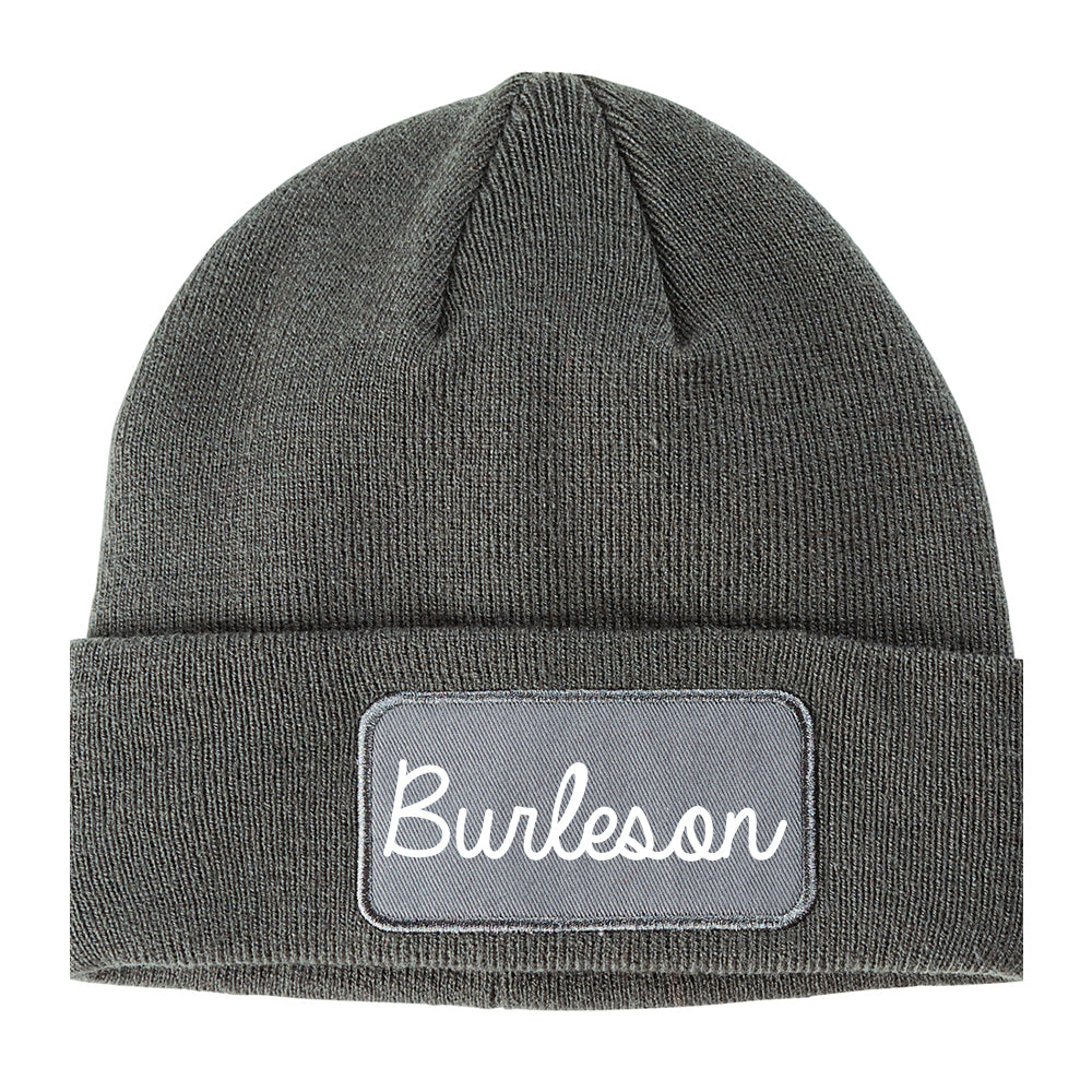 Burleson Texas TX Script Mens Knit Beanie Hat Cap Grey