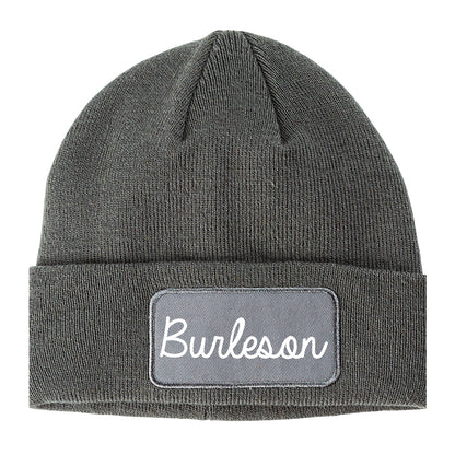 Burleson Texas TX Script Mens Knit Beanie Hat Cap Grey