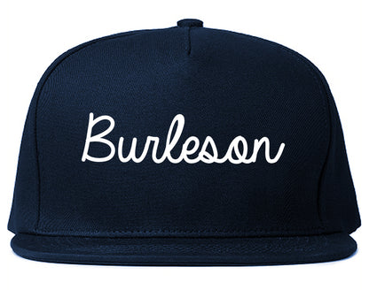 Burleson Texas TX Script Mens Snapback Hat Navy Blue