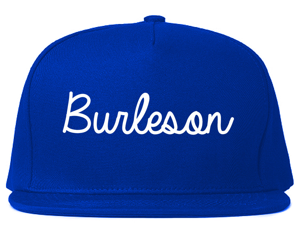 Burleson Texas TX Script Mens Snapback Hat Royal Blue