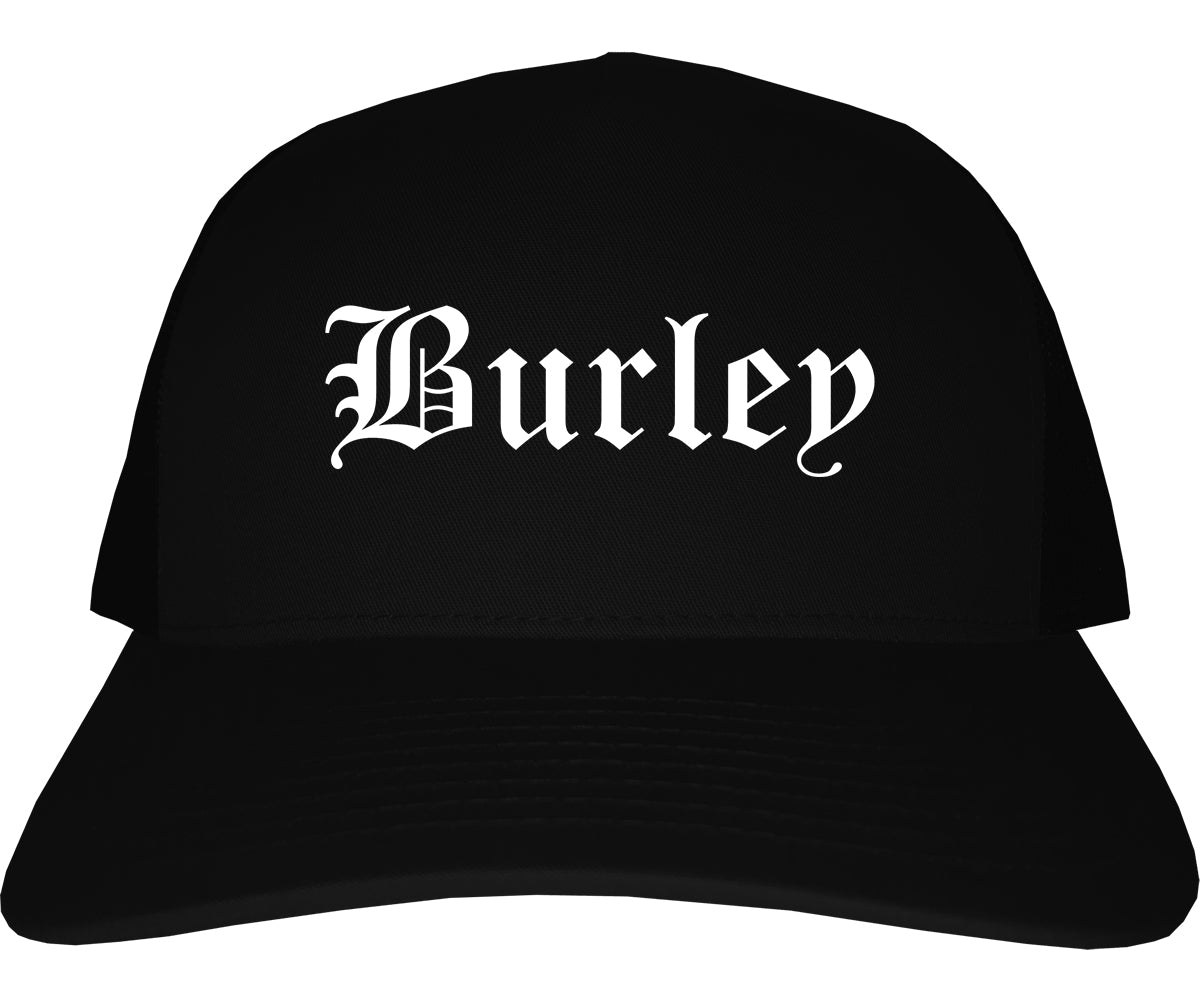 Burley Idaho ID Old English Mens Trucker Hat Cap Black