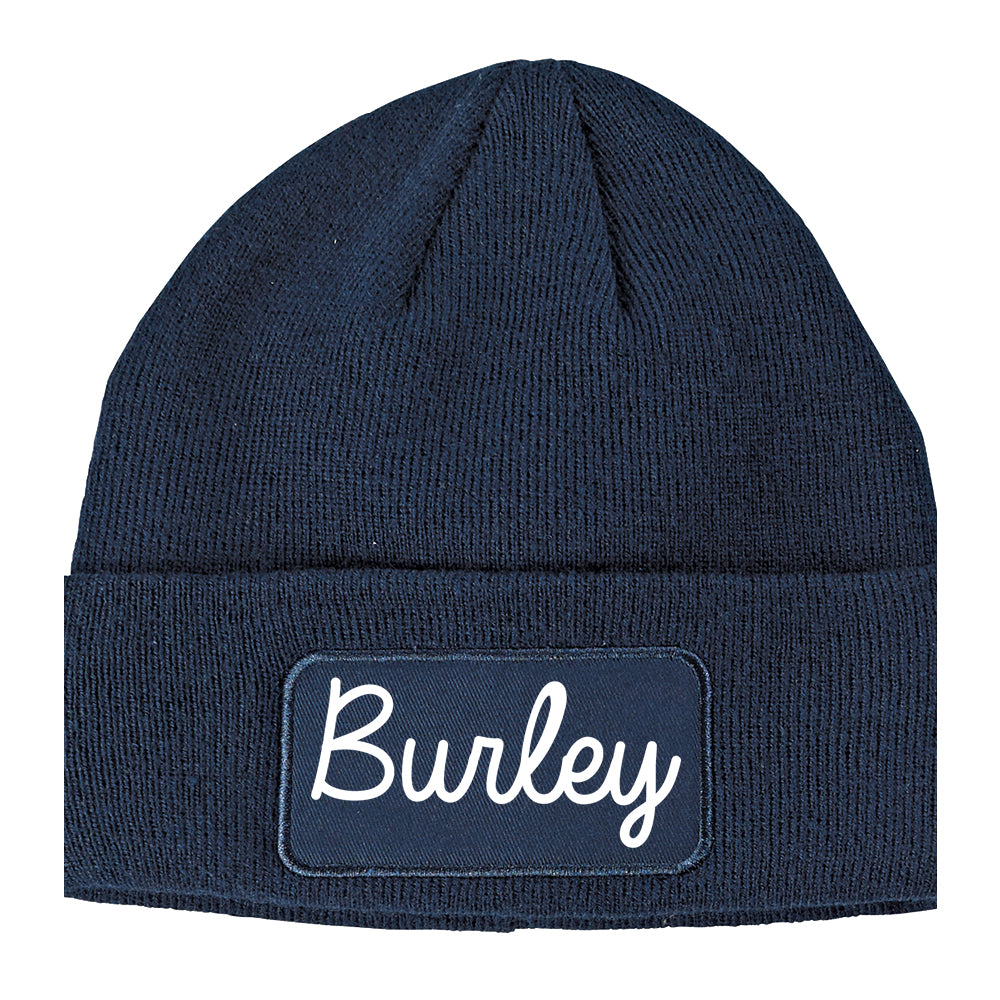 Burley Idaho ID Script Mens Knit Beanie Hat Cap Navy Blue