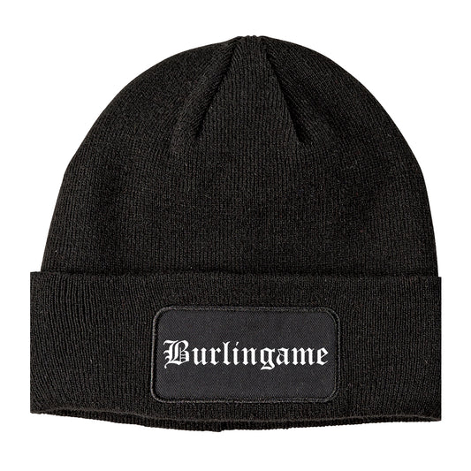 Burlingame California CA Old English Mens Knit Beanie Hat Cap Black