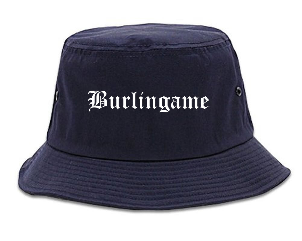 Burlingame California CA Old English Mens Bucket Hat Navy Blue
