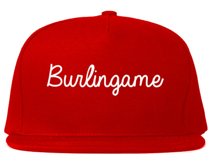 Burlingame California CA Script Mens Snapback Hat Red