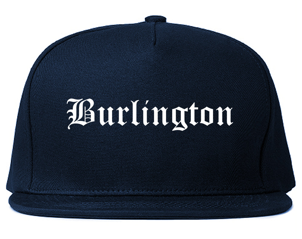 Burlington Iowa IA Old English Mens Snapback Hat Navy Blue