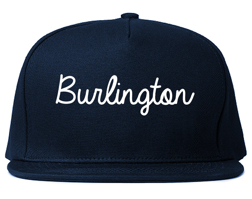 Burlington New Jersey NJ Script Mens Snapback Hat Navy Blue