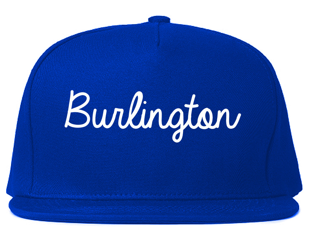 Burlington New Jersey NJ Script Mens Snapback Hat Royal Blue