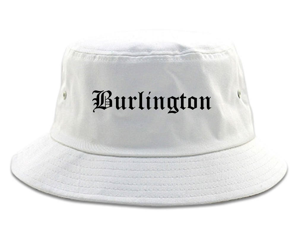Burlington New Jersey NJ Old English Mens Bucket Hat White
