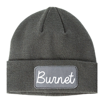 Burnet Texas TX Script Mens Knit Beanie Hat Cap Grey