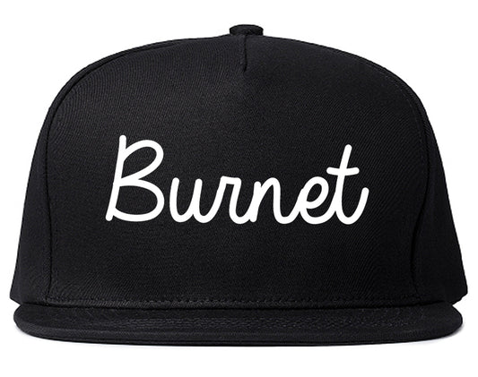 Burnet Texas TX Script Mens Snapback Hat Black