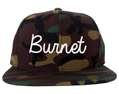 Burnet Texas TX Script Mens Snapback Hat Army Camo