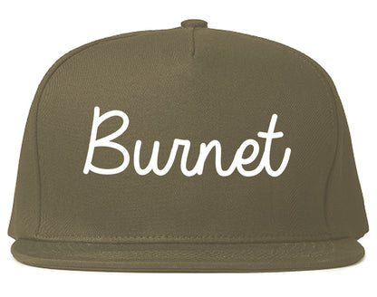 Burnet Texas TX Script Mens Snapback Hat Grey