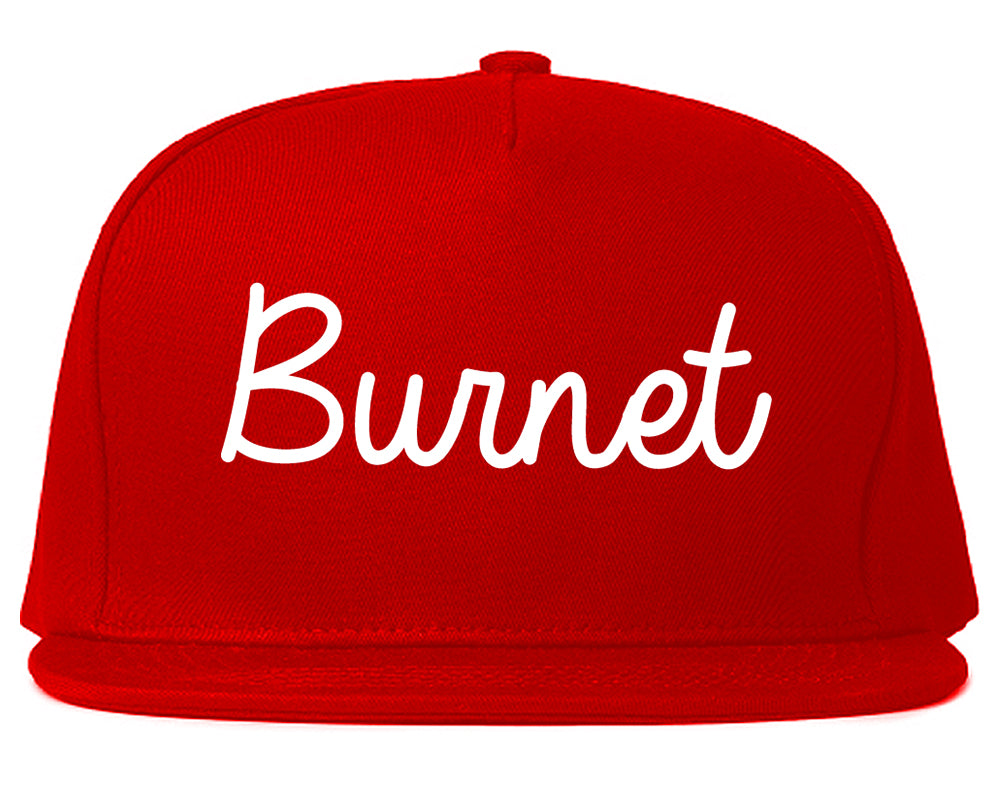Burnet Texas TX Script Mens Snapback Hat Red