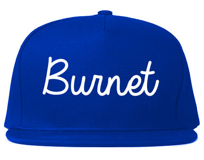 Burnet Texas TX Script Mens Snapback Hat Royal Blue