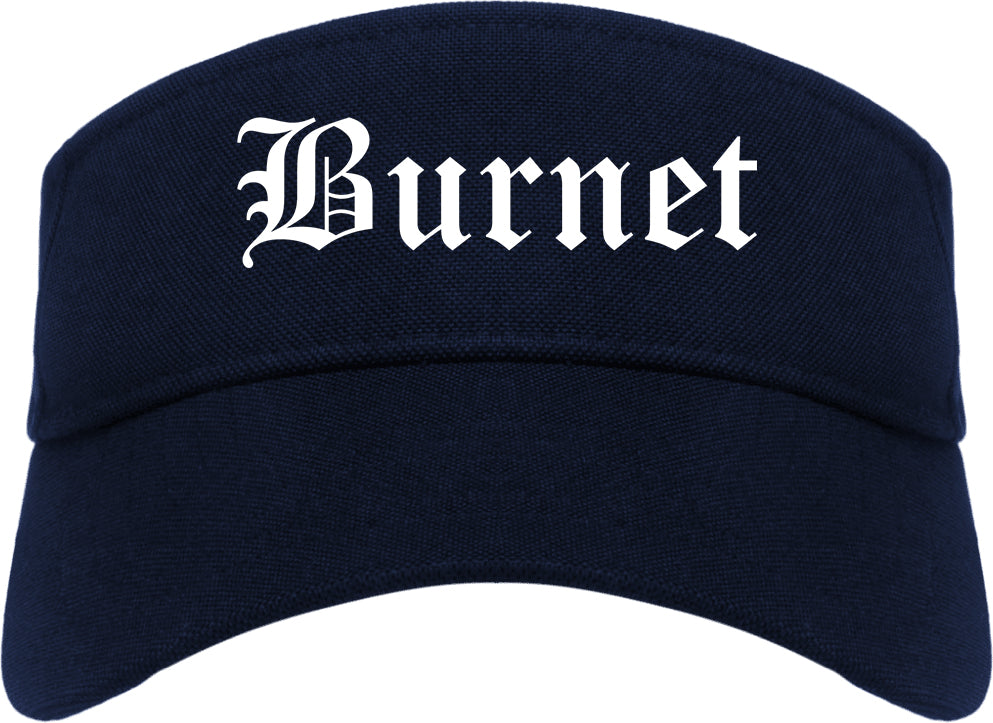 Burnet Texas TX Old English Mens Visor Cap Hat Navy Blue