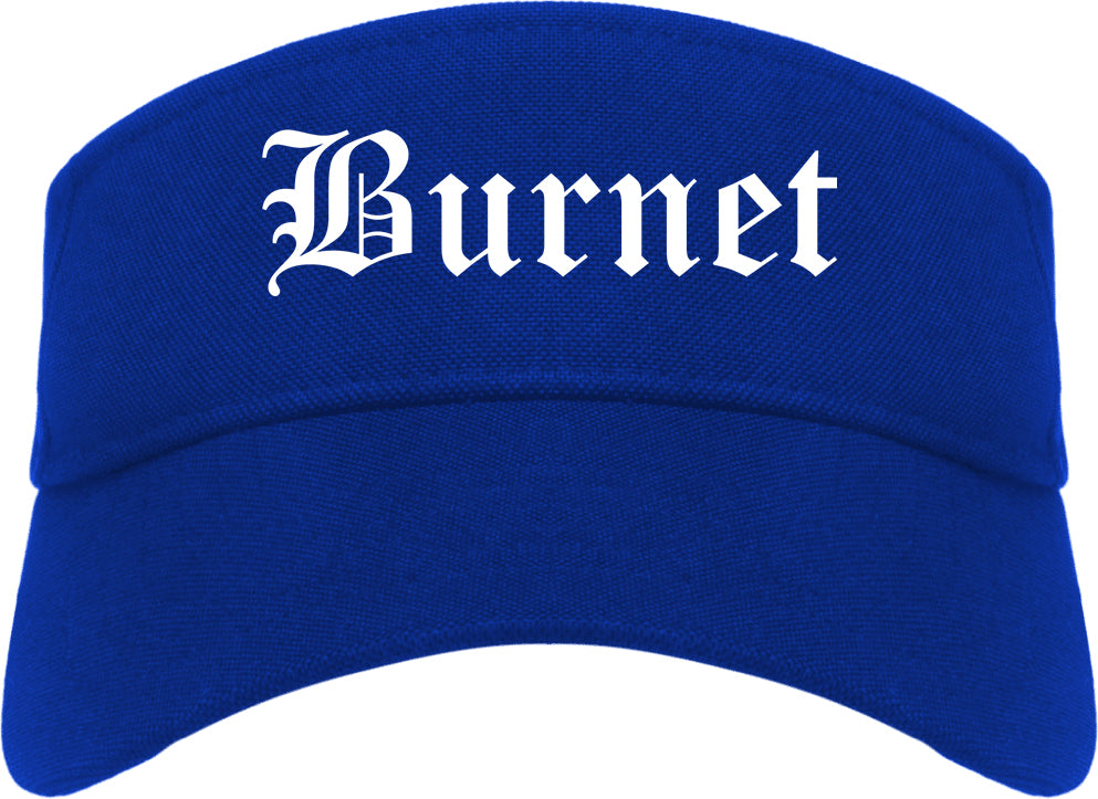 Burnet Texas TX Old English Mens Visor Cap Hat Royal Blue
