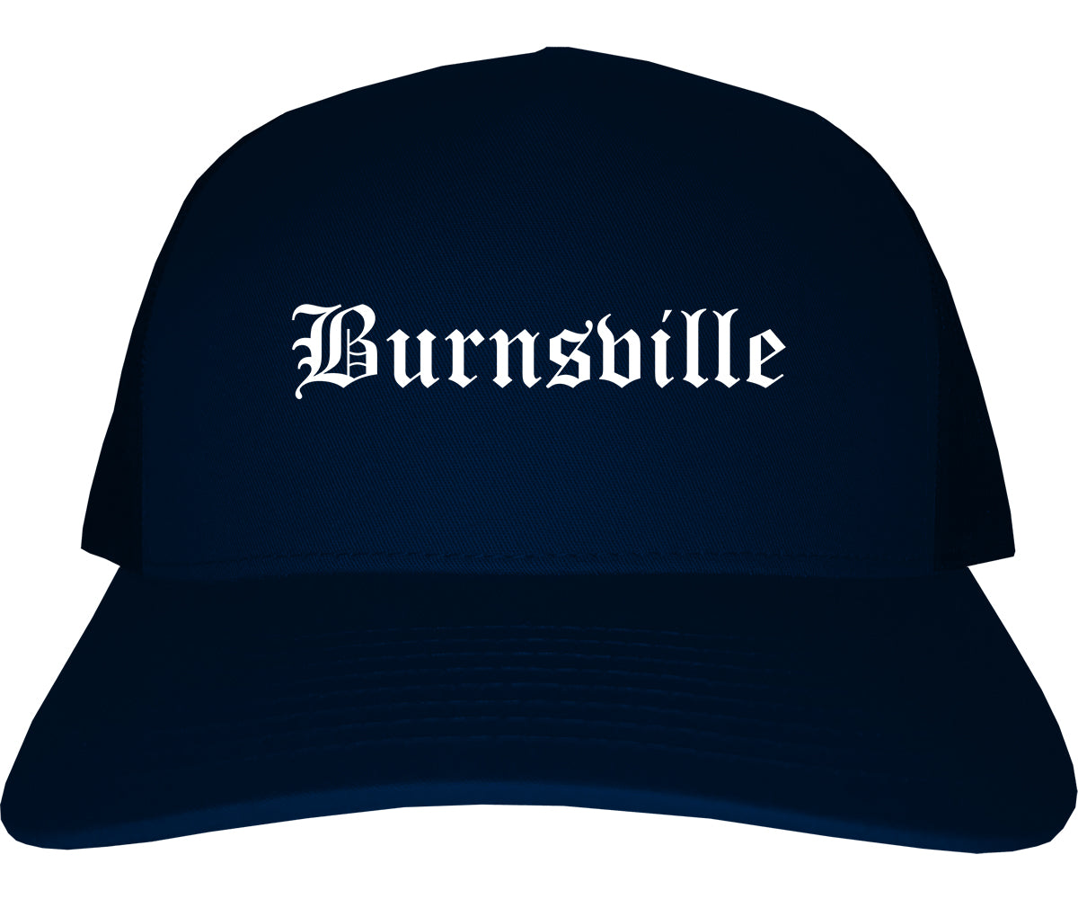 Burnsville Minnesota MN Old English Mens Trucker Hat Cap Navy Blue